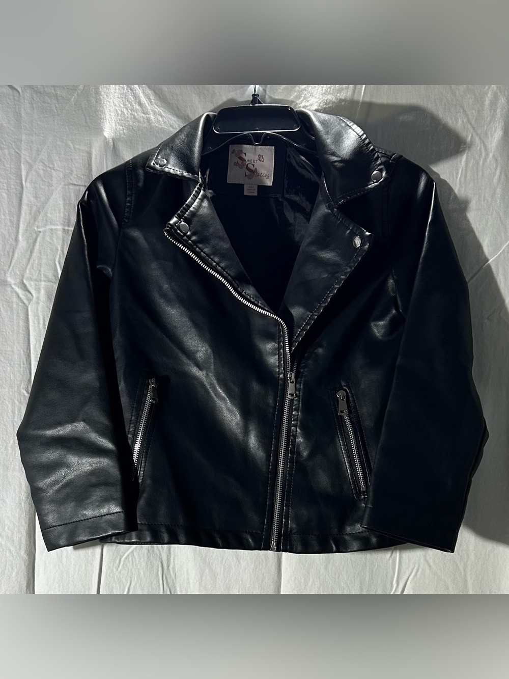 Sweet Stories Girls Faux Leather Moto Jacket US Size 14 (L) Black